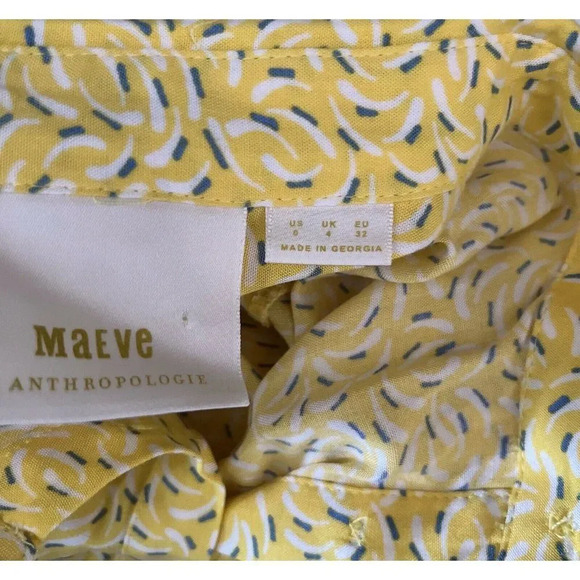 Maeve Anthropologie Size 0 Blithe Yellow Printed Button Down Blouse Top - Picture 7 of 11